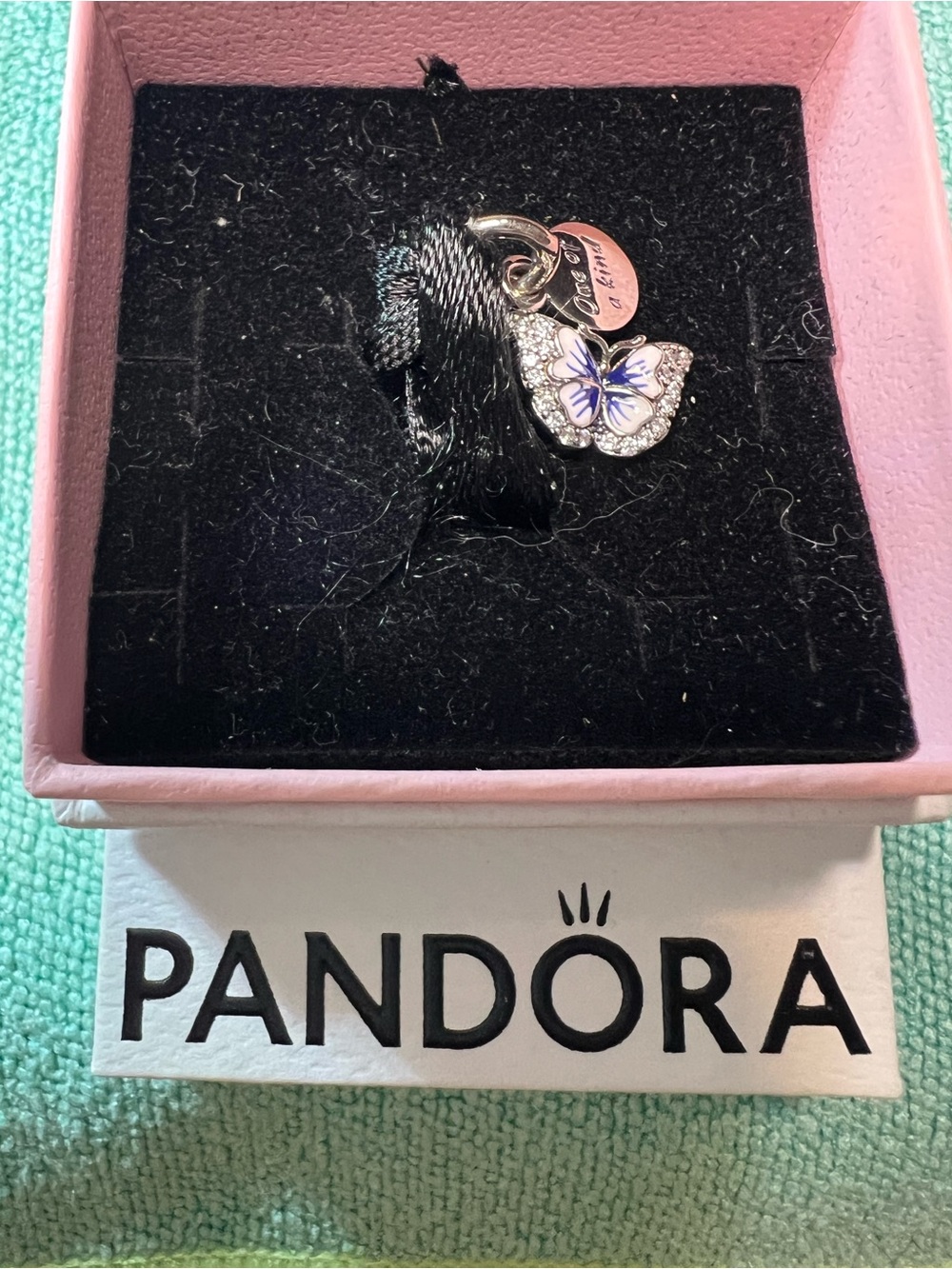 Pandora Silver Butterfly Charm with Blue Enamel